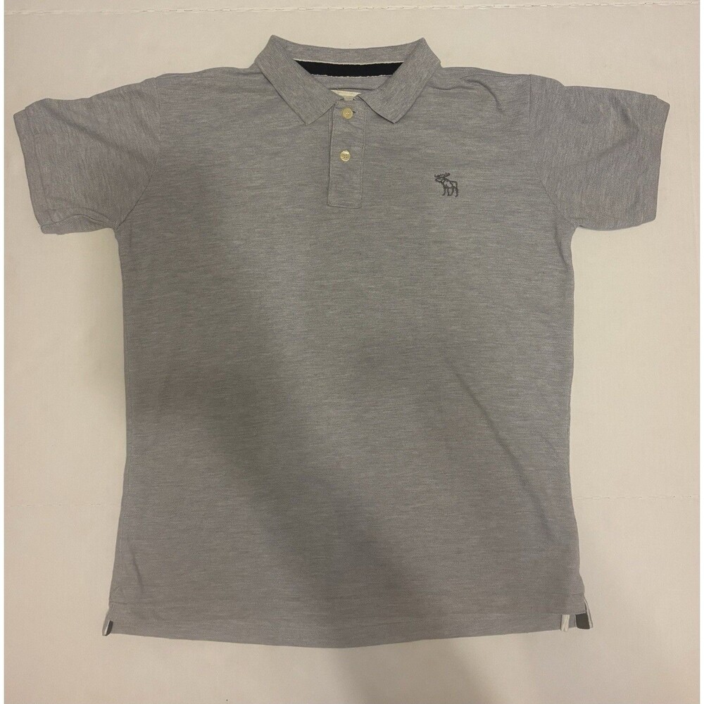 Abercrombie & Fitch Men’s XXL Gray Solid Cotton Knit Polo Moose Golf Logo